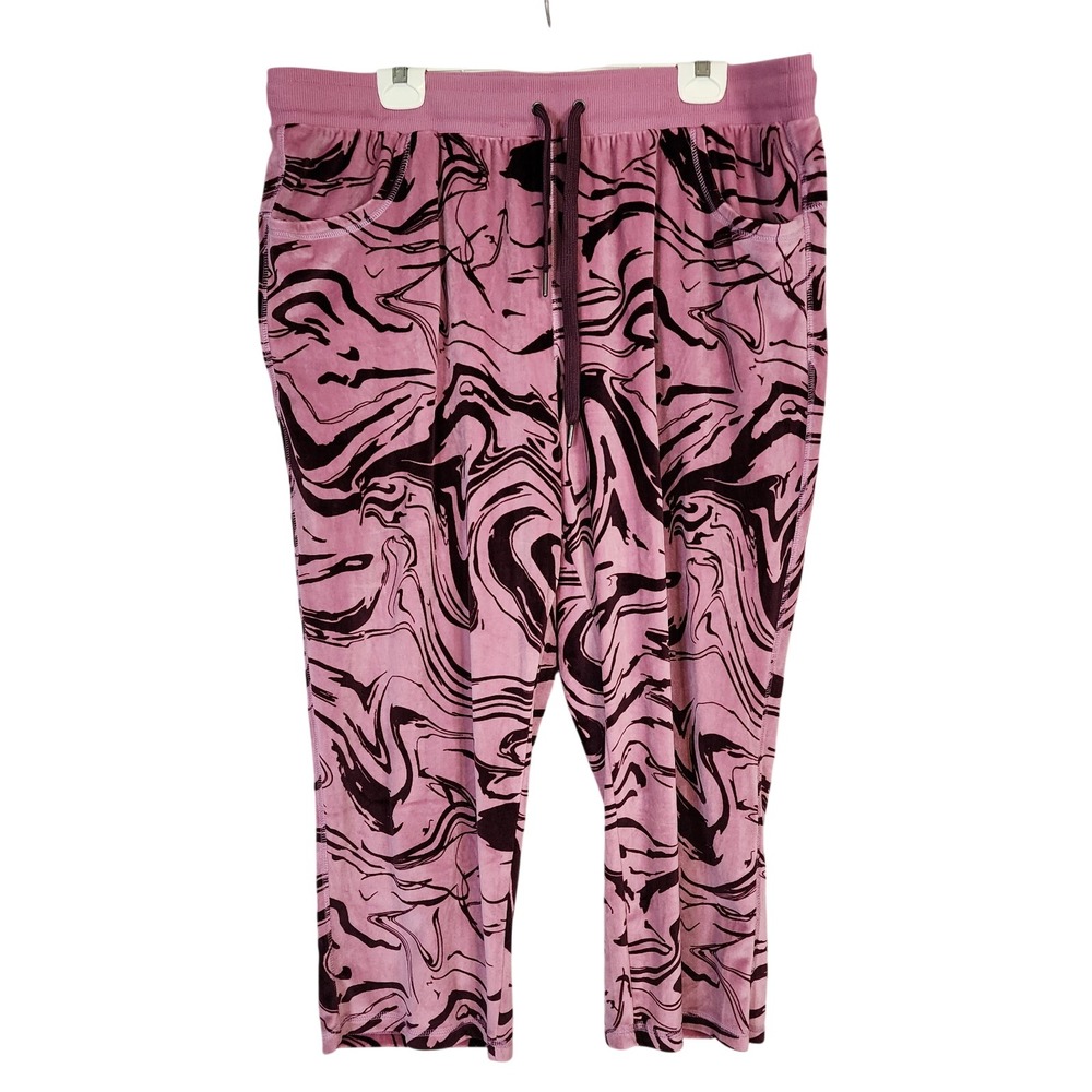 COZY x Lularoe Size 2X Crystal Pink Wine Marble Velvet Velour Capri Jogger Pants